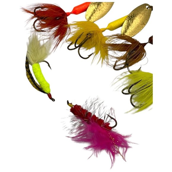 Fishing Lot 2 Flies and 4 ROOSTER TAILS 1/4 oz Chartreus Brown Orange Yellow - Picture 2 of 7